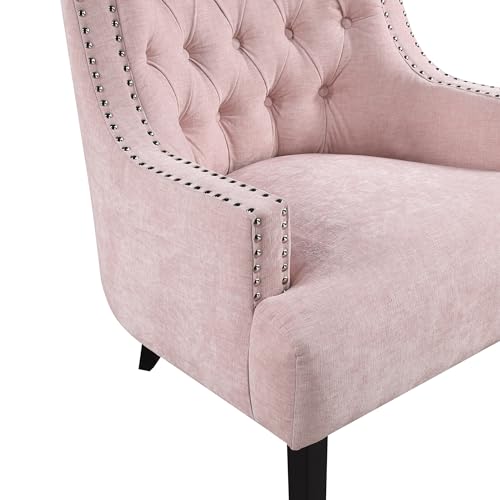 Lexicon Accent Chair Reading Chair Comfy Chair for Bedroom, Upholstered Armchair with Solid Wood Frame, Tufted Cushion Nail Head Trim, Single Sofa Chair for Living Room, Office, Black Chenille