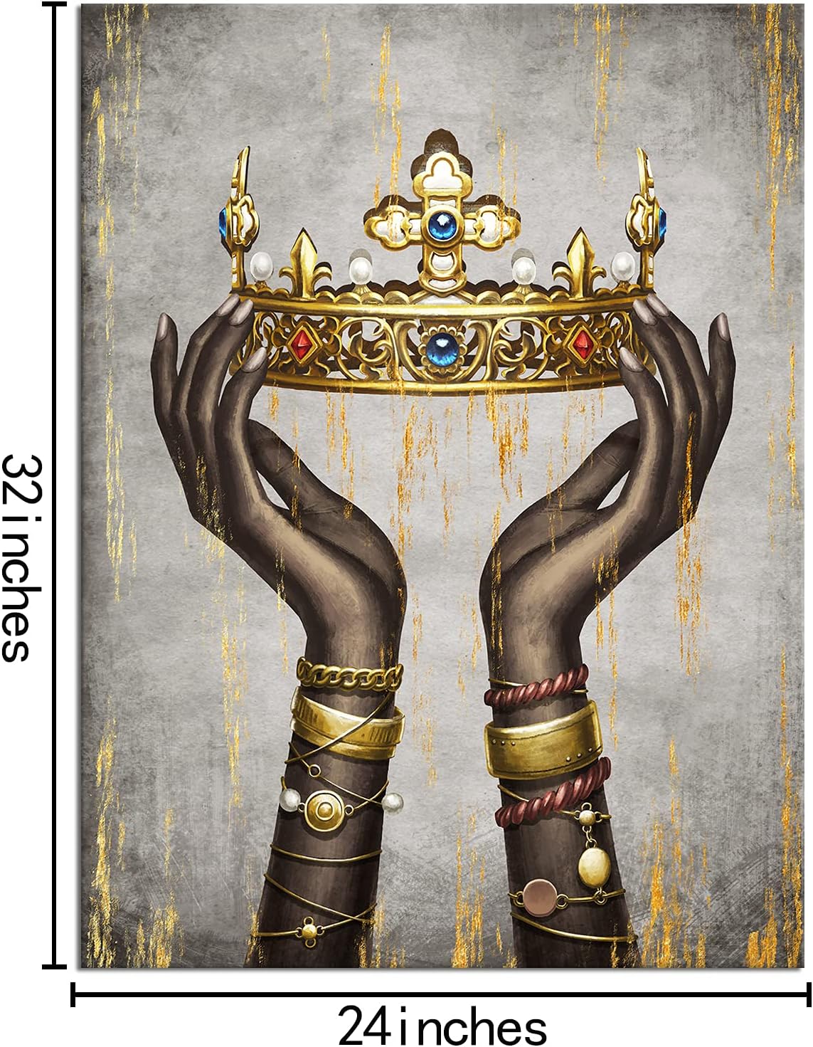 Welmeco African American Woman Hands Hold Up Queen Crown Picture Canvas Wall Art Black Girl Hands Fashion Charm Painting Prints Artwork for Living Room Bedroom Decoration Contemporary Art