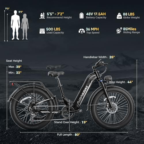 M1 Pro Electric Bike, 1800W Peak Motor Electric Bike for Adults, 48V 17.5Ah, 26'' x 4.0'' Fat Tire Electric Mountain Bike, Ebike with 85 Miles, 36MPH, 7 Speed 110Nm and Dual Suspension