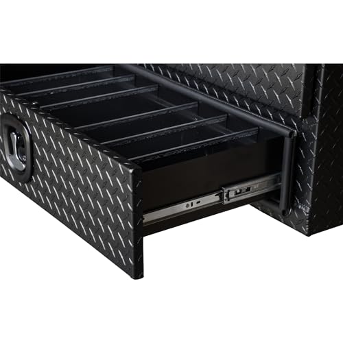 Buyers Products 1701578 Aluminum Heavy-Duty Flatbed Contractor Truck Tool Box With One Lower Door, Aluminum Diamond Tread, 21 x 18 x 72 Inch, Made In The USA, Contractor Job Box For Bed Of Truck