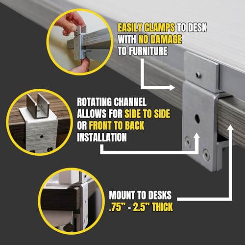 Polycarbonate Office Desk Mounted Privacy Screen Adjustable Table Top Panel Divider, Universal Aluminum Bracket-USA Made, 24" X 24", White