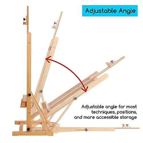 MEEDEN Large Studio H-Frame Easel - Beech Wood Artist Easel Adjustable Movable Tilting Easel, Floor Painting Easel Stand, Holds Canvas Art up to 48"