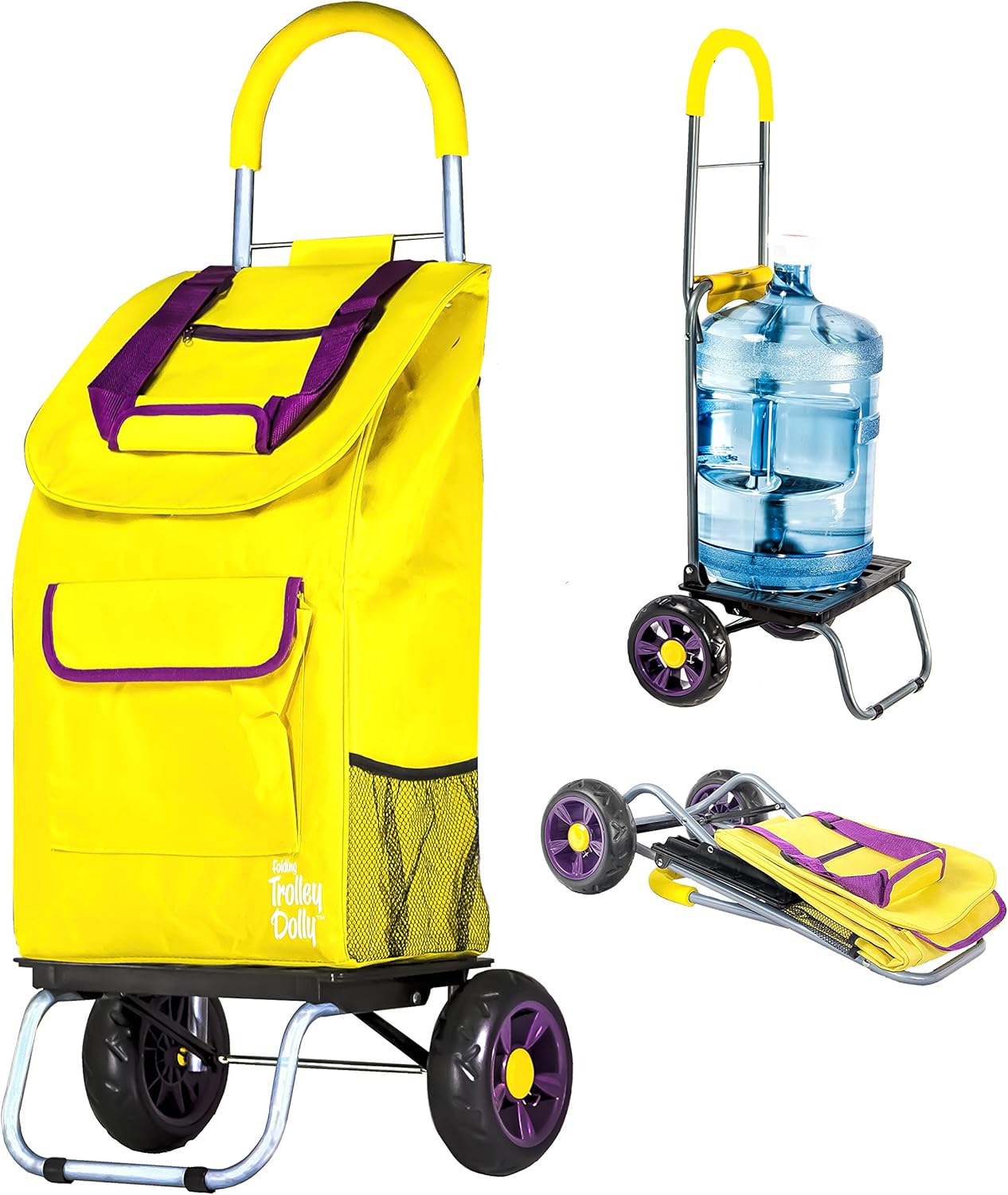 dbest products Trolley Dolly Purple Foldable Shopping cart for Groceries with Wheels and Removable Bag and Rolling Personal Handtruck Standard