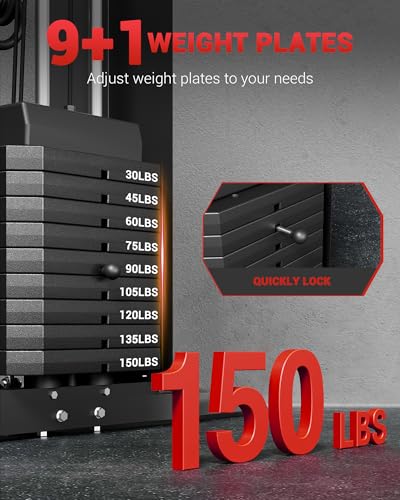 Home Gym Machine, Full Body Workout Machine with 150LBS Weight Stack, Multifunctional All in One Exercise Equipment Station with Preacher Curl Pad, Leg Developer for Strength Training