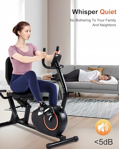 Recumbent Exercise Bike for Seniors - 400LB Weight Capacity Recumbent Bikes with Comfortable Seat, Pulse Sensor, 16-level Resistance, LCD Monitor
