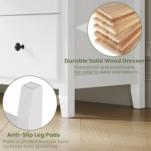 Hasuit White Dresser for Bedroom, 55.3'' Long Dresser Chest of Drawers, Large Capacity 6 Drawer Double Dresser, Solid Wood Storage Cabinet for Living Room, Hallway