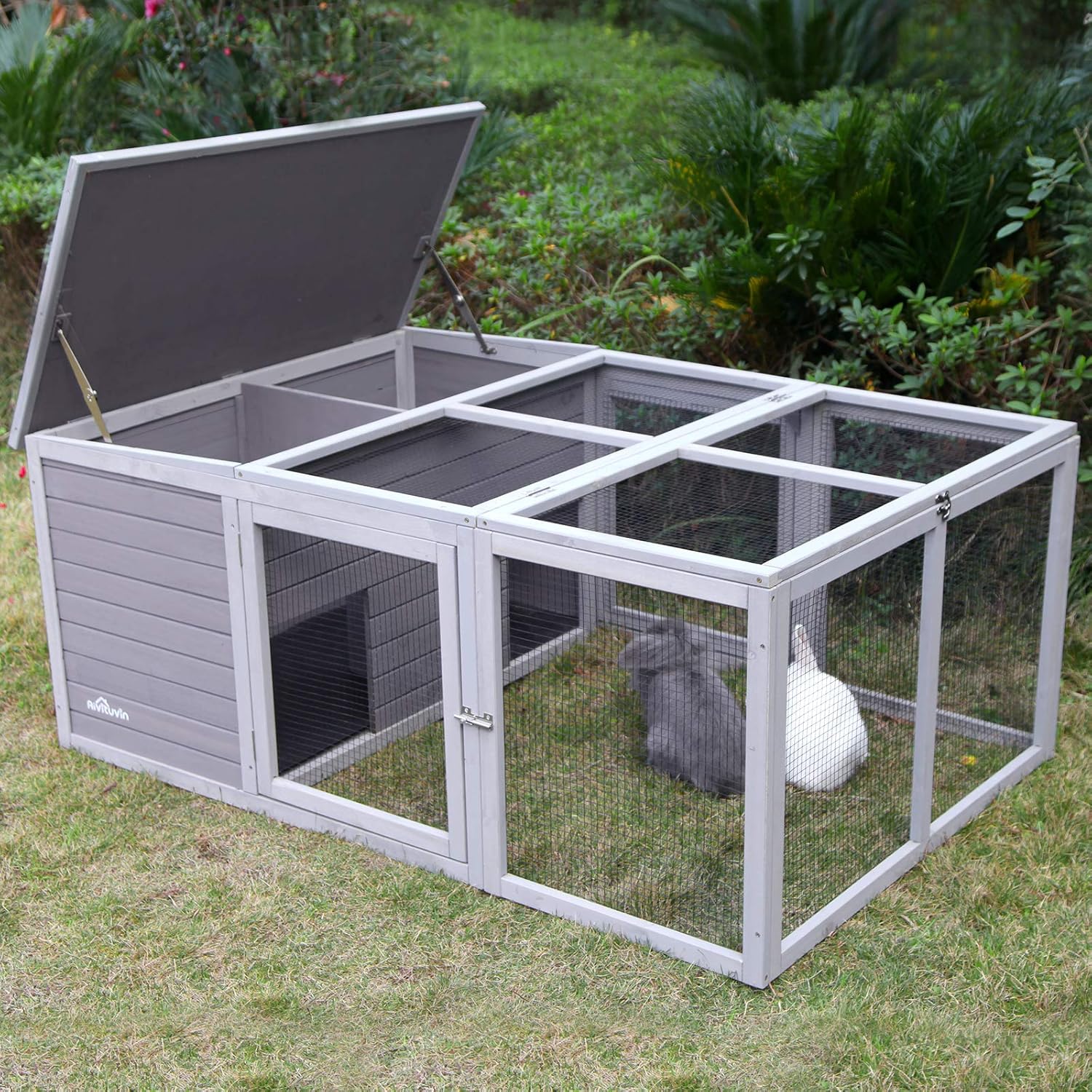 Aivituvin Rabbit Hutch Outdoor Large, Bunny Cage Indoor for 2 Rabbits, Poultry Playpen Duck Cage Playpen for Small Animals with Easy to Clean PVC Layer