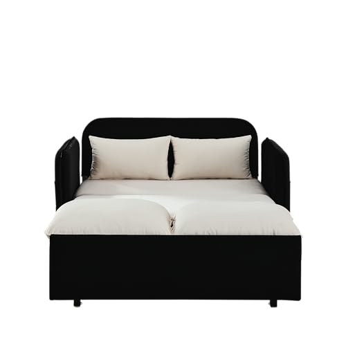 53" Convertible Sofa Bed-Velvet Pull Out Couch with Removable Armrests, 3 in 1 Loveseat Sleeper Sofa Bed, Queen Sleeper Sofa with USB Power Port, Sofa Cama Moderno with Side Pockets