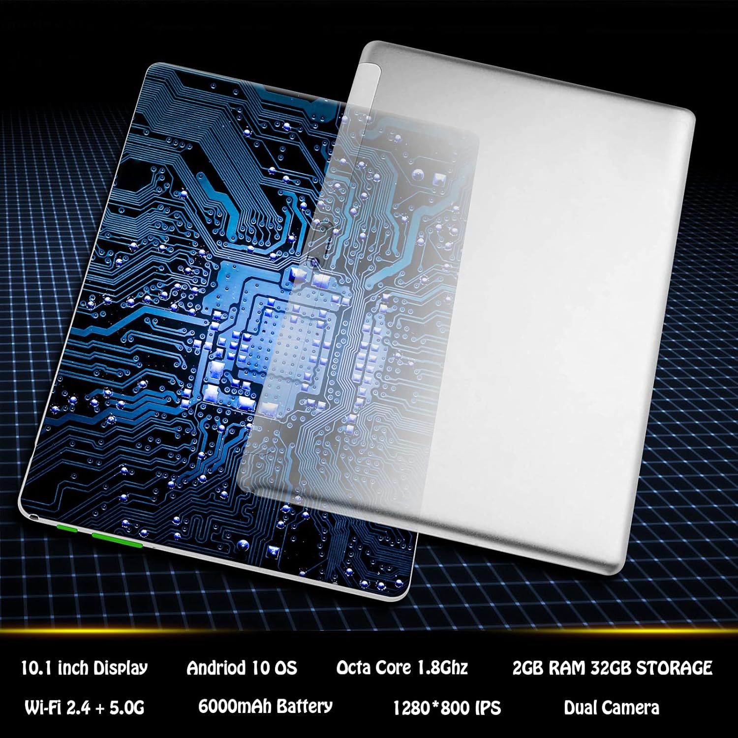 Android 10 Tablet 10.1 inch Octa-core Processor 2GB RAM 32GB Storage HD Touchscreen Tablets, 1280x800 IPS Display, Support 4G Phone Call, 2.4G Wi-Fi, Bluetooth 4.2, with PC Silicone Bracket Case