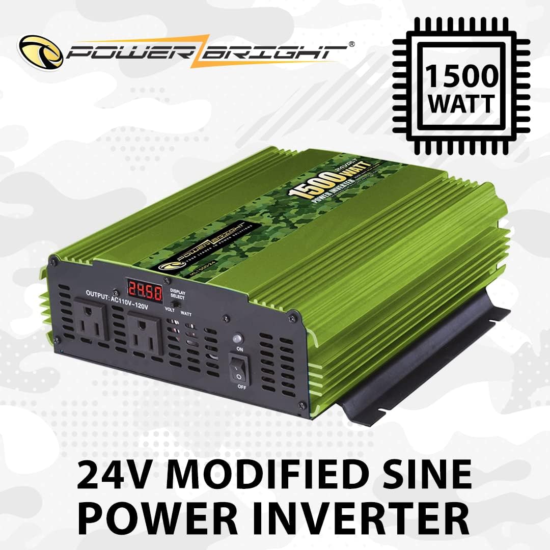 PowerBright 3500 Watt Power Inverter, DC 24V to 120V AC Car Inverter w/ Four AC Outlets, LCD Digital Display & Wireless Remote Control - CE Approved