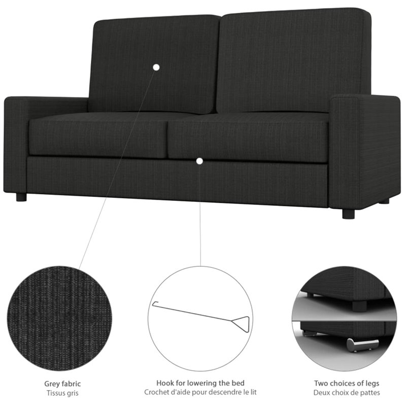 Atlin Designs Wood Queen Murphy Bed with Sofa & Organizer in White/Gray