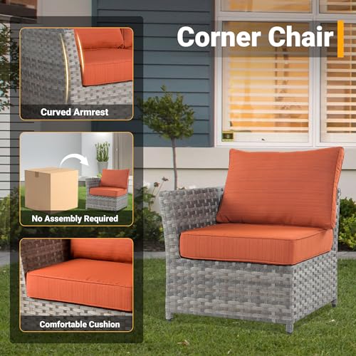 13 Pieces Outdoor Patio Furniture Set Wicker Sectional Sofa with Rocking Chair Tea Table Patio Rattan Conversation Set