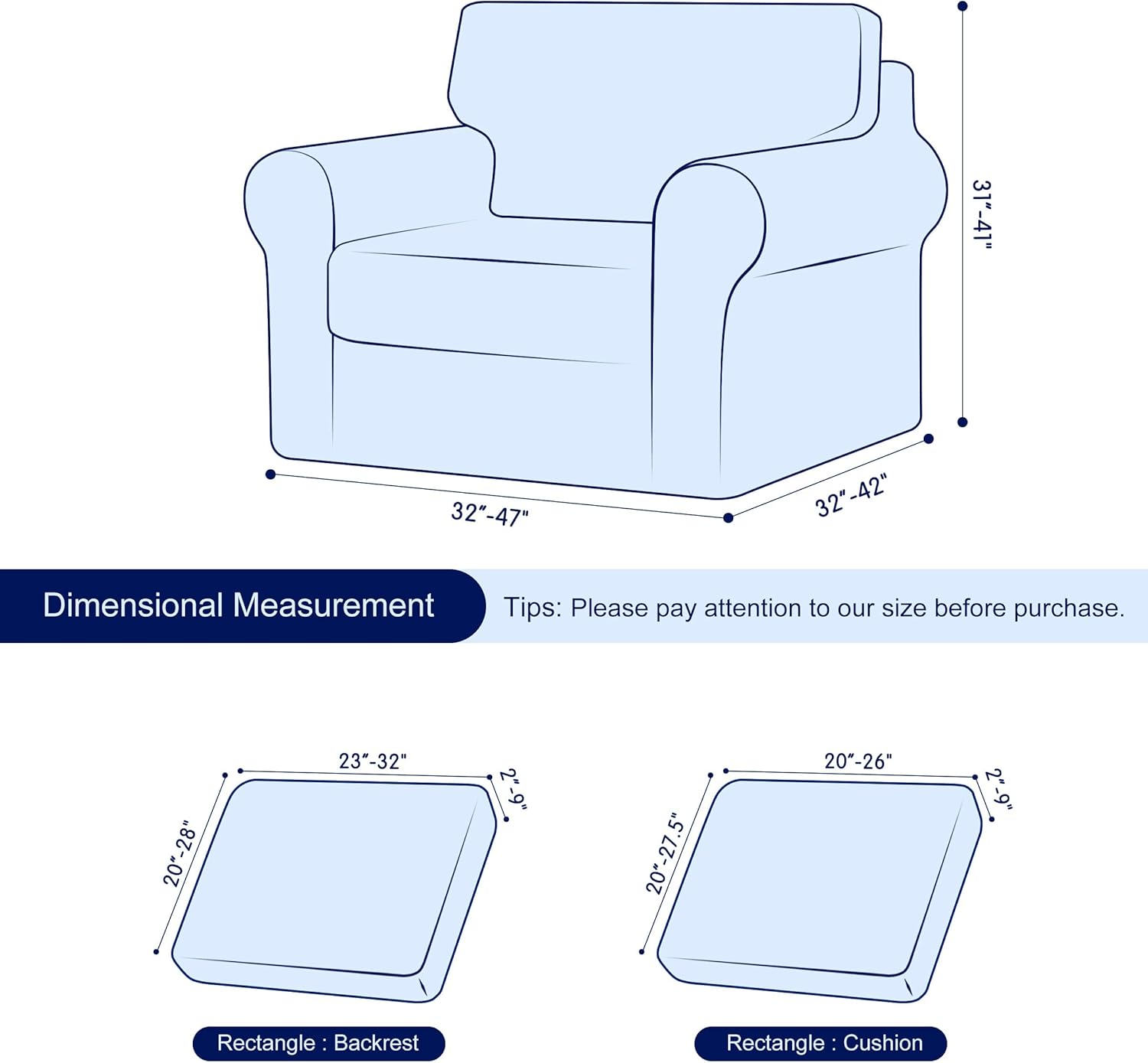 Subrtex 3 Piece Armchair Cover Bundles 7 Piece Sofa Cover Stretch Couch Slipcover with Separate Backrest Covers and Cushion Covers Slipcover Sets for Living Room（Small+Large,Ivory）