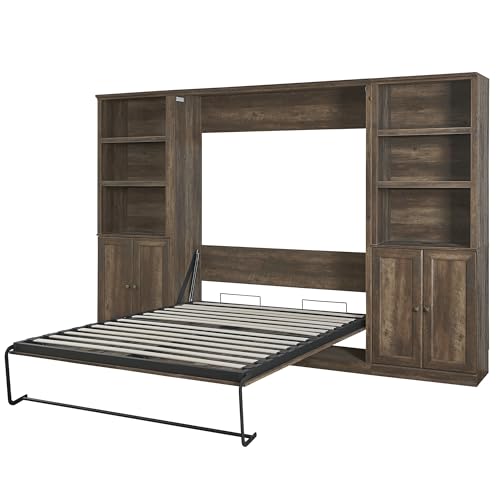 Queen Size Murphy Bed Wall Bed with a Storage Shelf, Space-Saving Wall Bed for Multipurpose Guest Room or Home Office - Gray