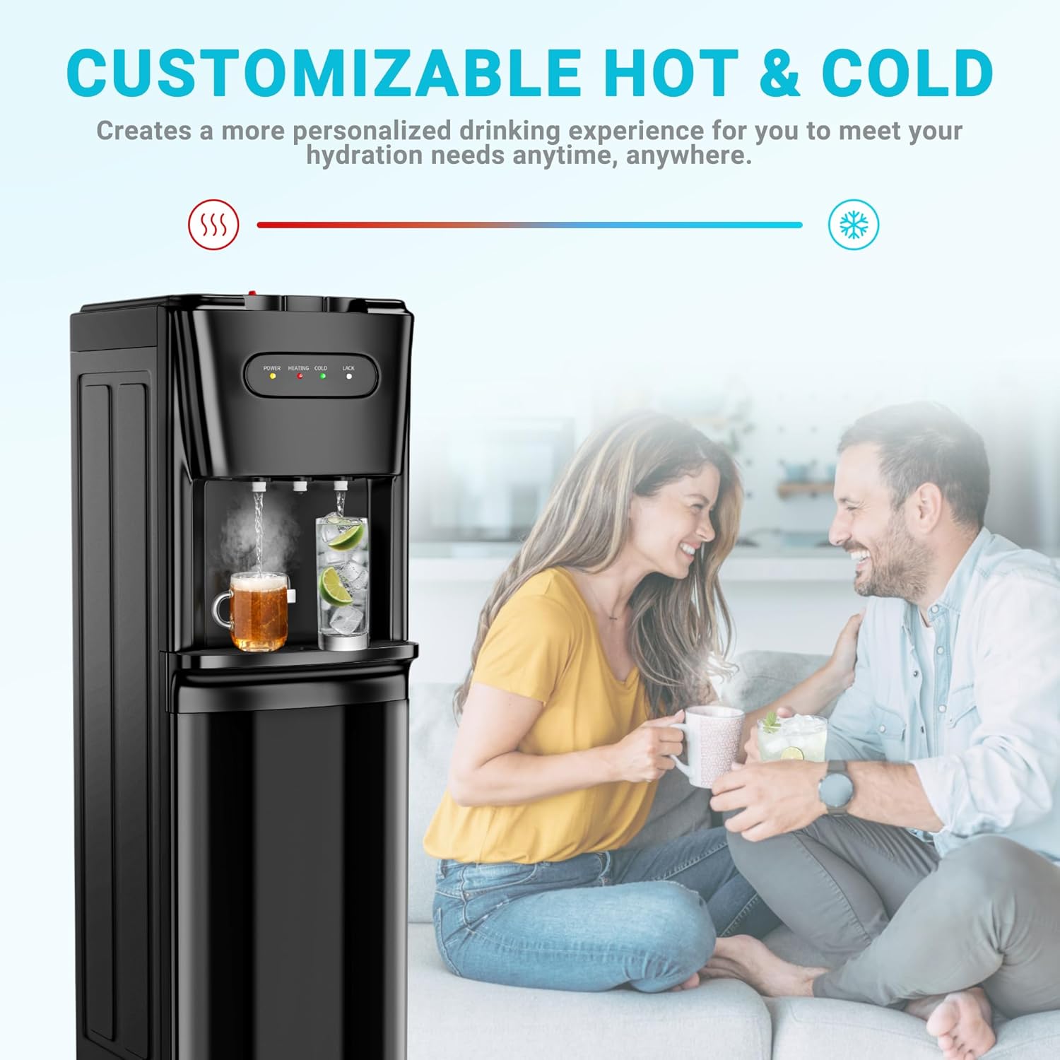 Bottom Loading Water Cooler Dispenser Hot Cold & Room Temp Water Dispenser for 3 or 5 Gallon Bottles, Empty Bottle Indicator, Child Safety Lock, Ideal for Home, Office, Living Room