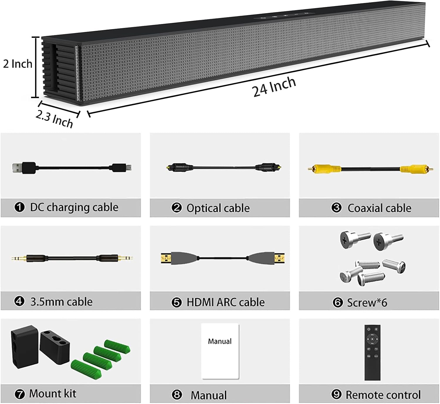 Soundbar for TV with Built-in Subwoofer - Home Theater Surround Sound Speaker System, Sound Bar with Bluetooth 5.0, Support HDMI, USB, Optical, AUX Connection, Wall Mountable