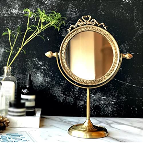 MADALIANO European Style Retro Brass Handle Mirrors Desktop Dressing Mirrors Desktop Makeup Mirrors Gift, 32*24cm, mdlian-636