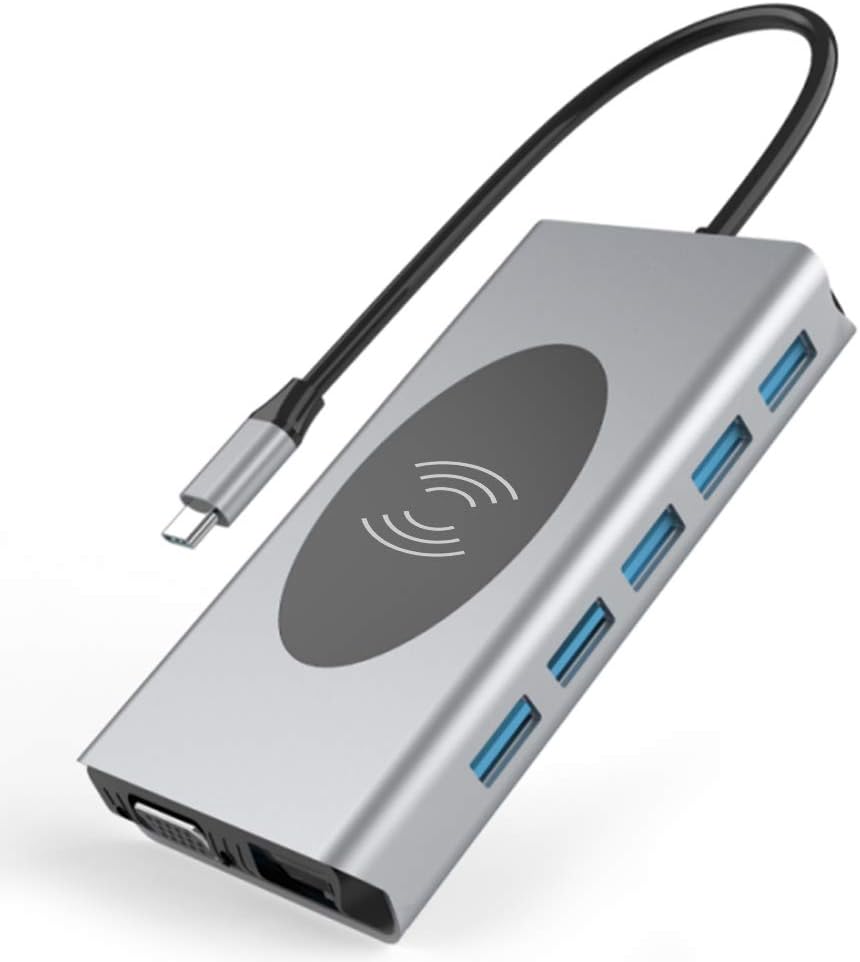 USB C Docking Station 14-in-1 Triple Display C Type to 2-Port HDMI Display 5-Port 3.0 HUB Hub 87WPD Charging rj45 NIC vga TF Card Reader 3.5mm Audio Phone Wireless ChargingUSB C Dock Pack of 2