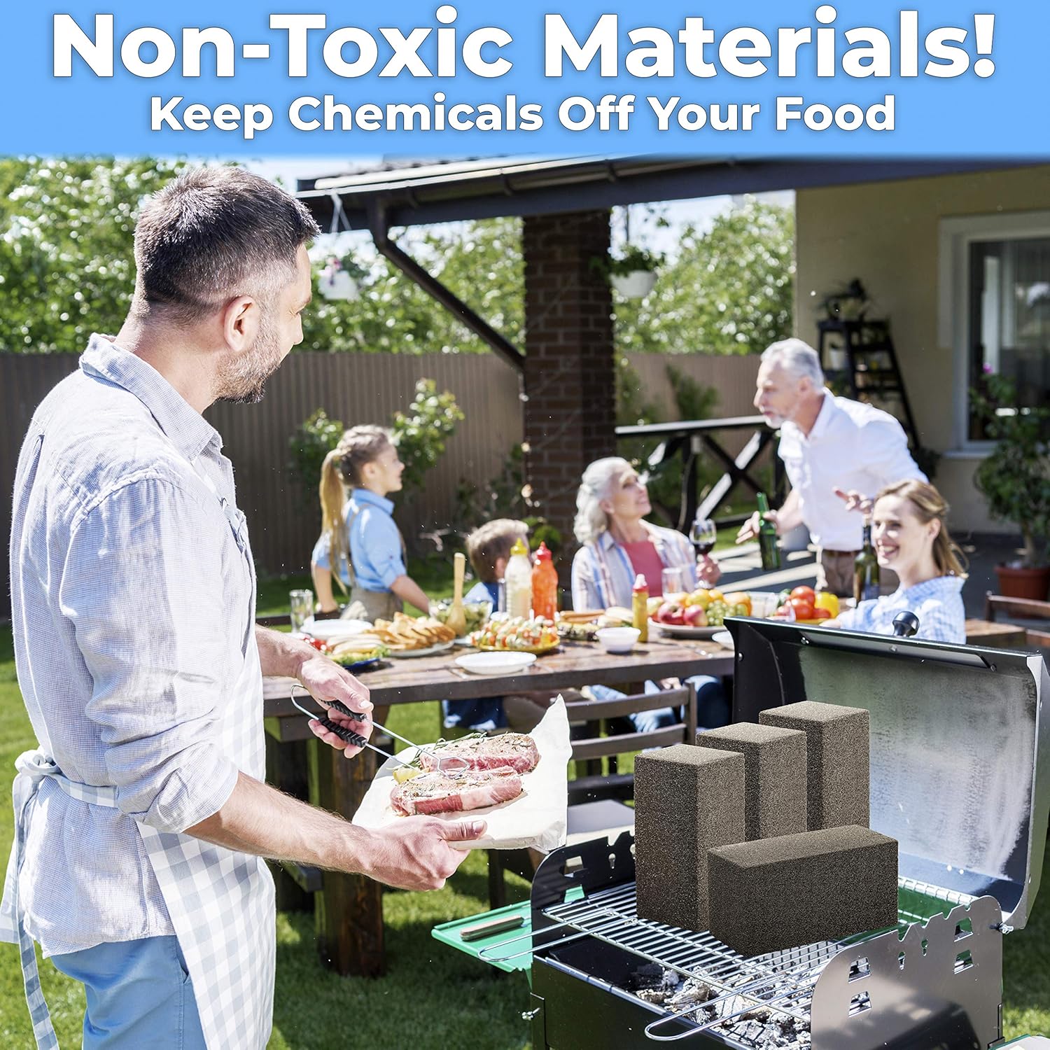 Non Toxic, Restaurant Grade Grill Cleaning Brick 4 Pack. Reusable, Non Scratch Pumice Stone Bricks for Smokers, Flat Top Grills, BBQ Grates, Flattops and Cast Iron. Best Griddle Cleaner Tool Block.