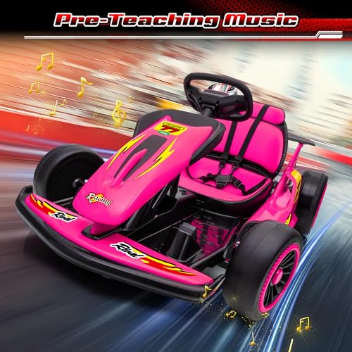 24V Electric Go Kart for Kids, 400W Drift Cart with EVA Tires, High/Low Speed, Max Speed 8.1 MPH, Music, Wireless, Electric Crazy Go-Kart Outdoor Ride on Toy for Kids Ages 6+, Red