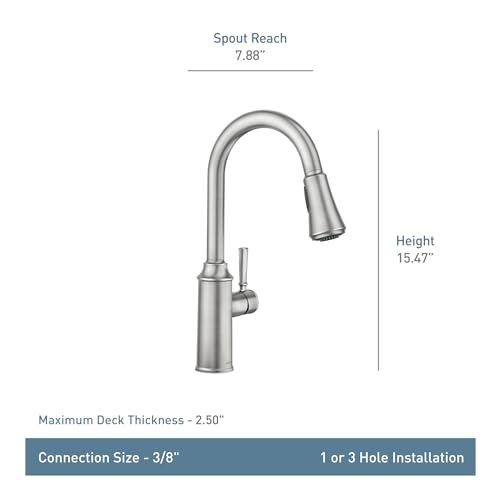 Moen 87801SRS Conneaut One-Handle Pulldown Kitchen Faucet with Reflex and Power Clean, Spot Resist Stainless