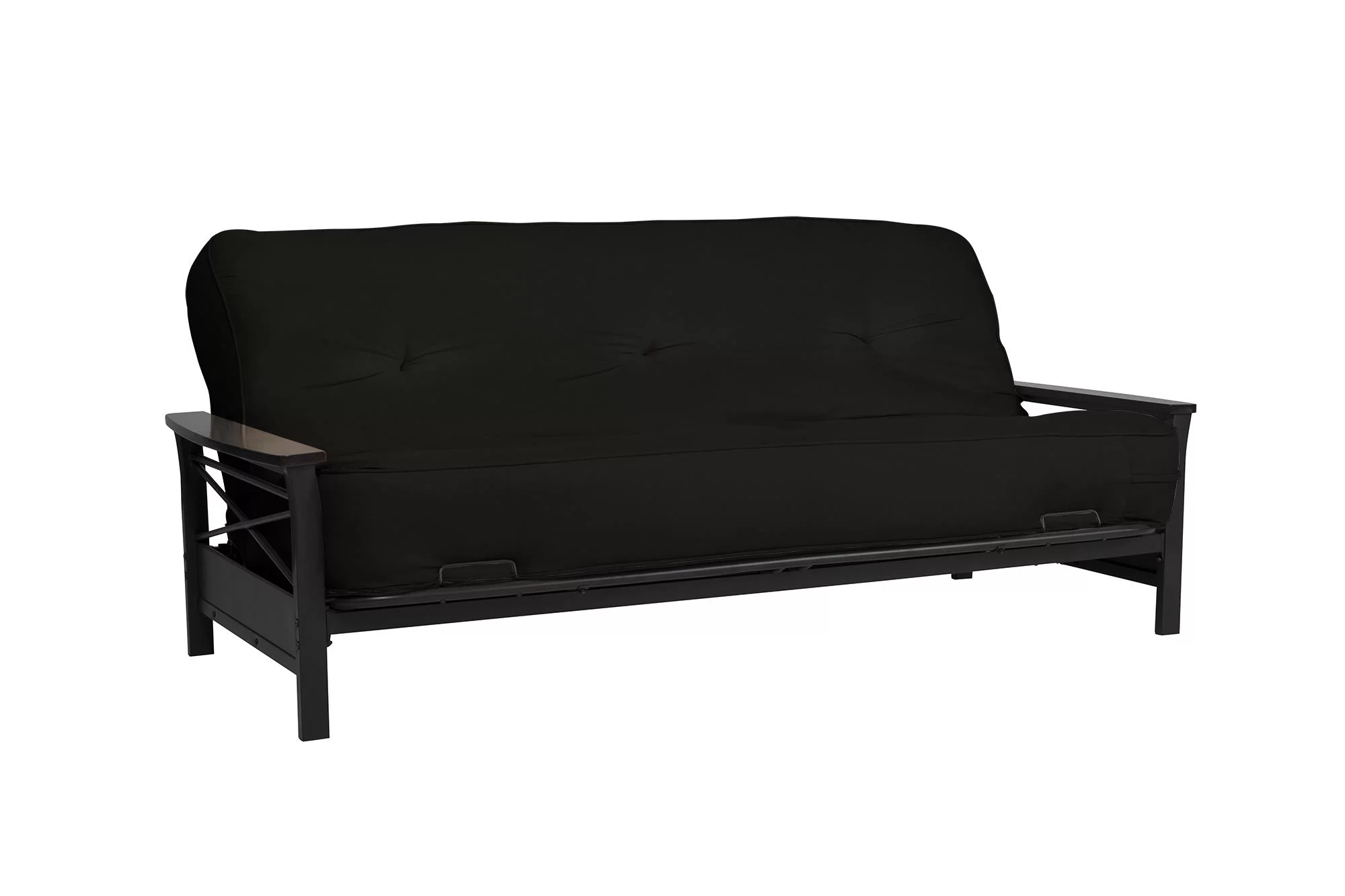 DHP Nadine Metal Futon Frame with Espresso Wood Armrests, Full Size, Mattress Not Included