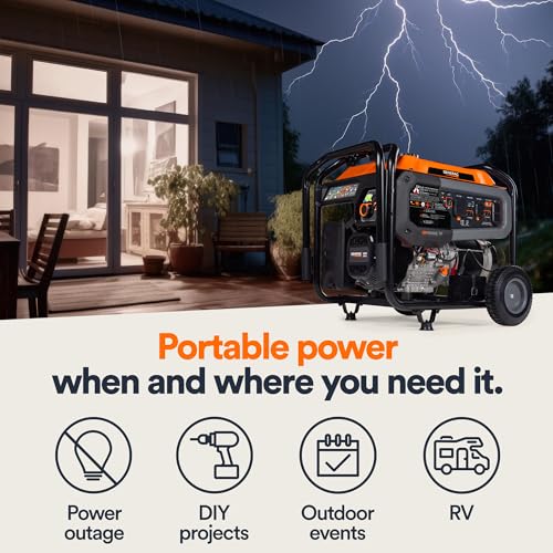 Generac 8,000-Watt Gas-Powered Portable Generator - Electric Start with COsense - PowerRush Advanced Technology - Reliable Power for Emergencies, Recreation, Home - 49 State Compliant - Orange/Black