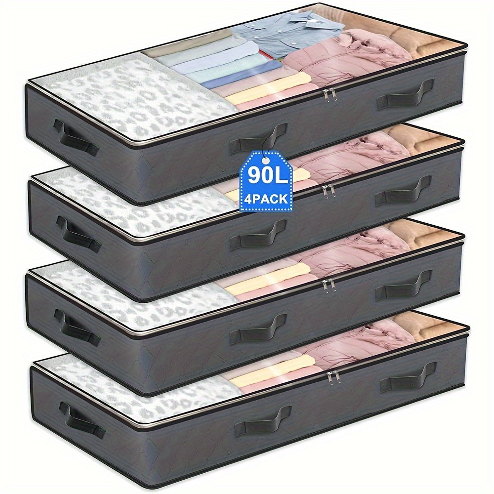 4 Pack Under Bed Storage Containers - Large Capacity Foldable Fabric Bins with Clear Window - Classic Rectangular, Multi-Purpose for Bedroom Organization &amp; Storage
