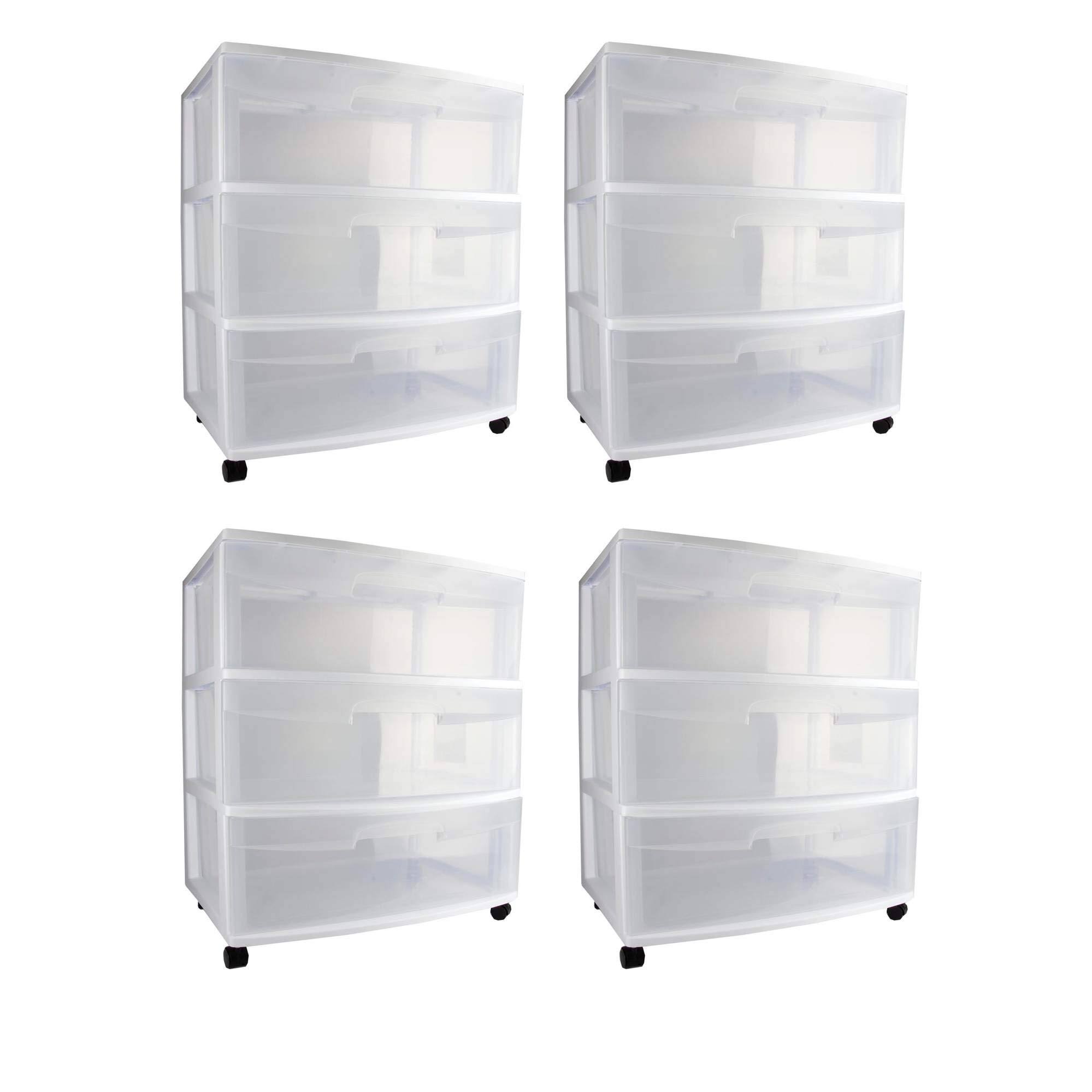 Sterilite 29308002 Home 3 Drawer Wide Storage Cart Container w/ Casters (4 Pack)