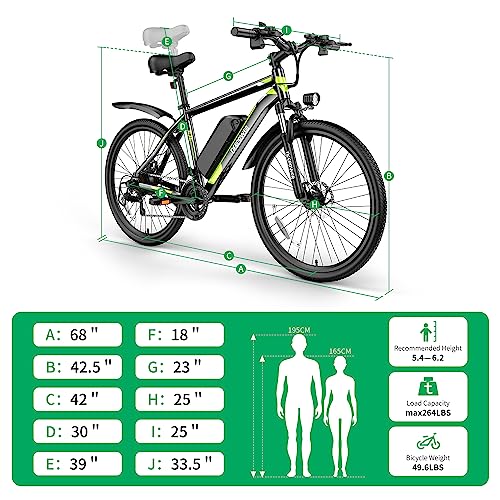 IDOTATA S26 Electric Bike,500W Motor,26" x1.95 Electric Bicycle for Adults,48V 12.8 AH Battery,21-Speed Gears,25MPH,Lockable Fork Suspension Electric Road Bike Adults