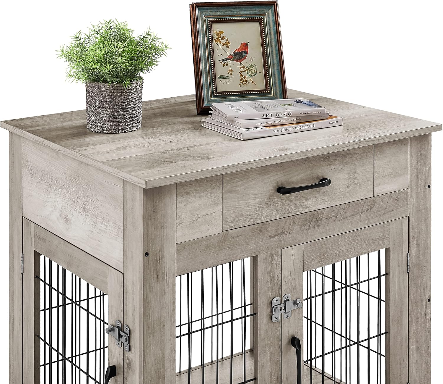 Furniture Style Dog Crate End Table with Drawer, Pet Kennels with Double Doors, Dog House Indoor Use, Dog Kennel for Small, End Table, 29.9'' W x 24.8'' D x 30.71'' H,Gray