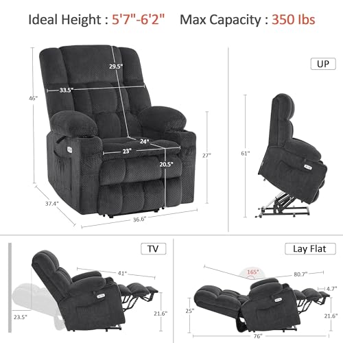 MCombo Dual Motor Power Lift Recliner Chair with Massage and Heat for Elderly People, Infinite Position, USB Ports, Cup Holders, Fabric 7890 (Medium-Regular, Burgundy)