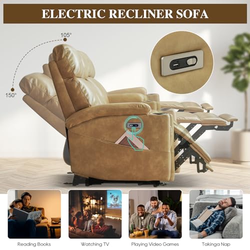Power Reclining Sofa, Electric 3-Seat Dual Recliner Sofa with USB Ports, Cup Holders, Wall Hugger Sofa & Couch for Living Room Home Theater Apartment RV (Brown)