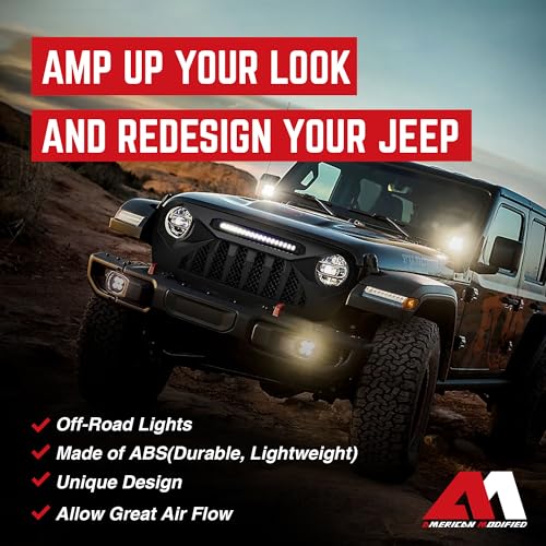 AMERICAN MODIFIED Gladiator Vader Front Grille with Mesh Compatible with Jeep 2018-2023 Wrangler JL and Gladiator JT Models w/o TrailCam