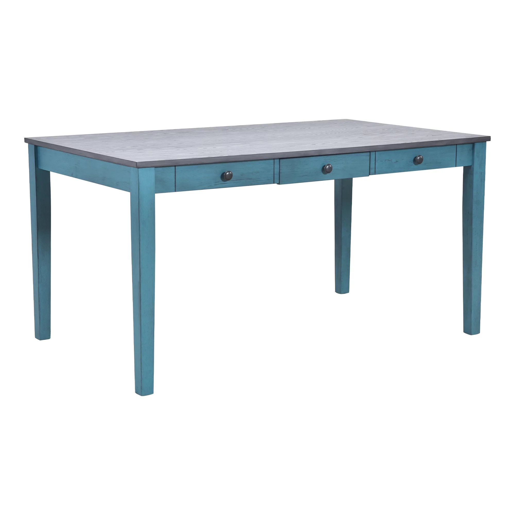 Churanty Farmhouse 6 Pieces Dining Table Set for 6,Rectangle Wood Kitchen Table with Drawer and 4 Upholstered Chairs and Bench,Antique Blue
