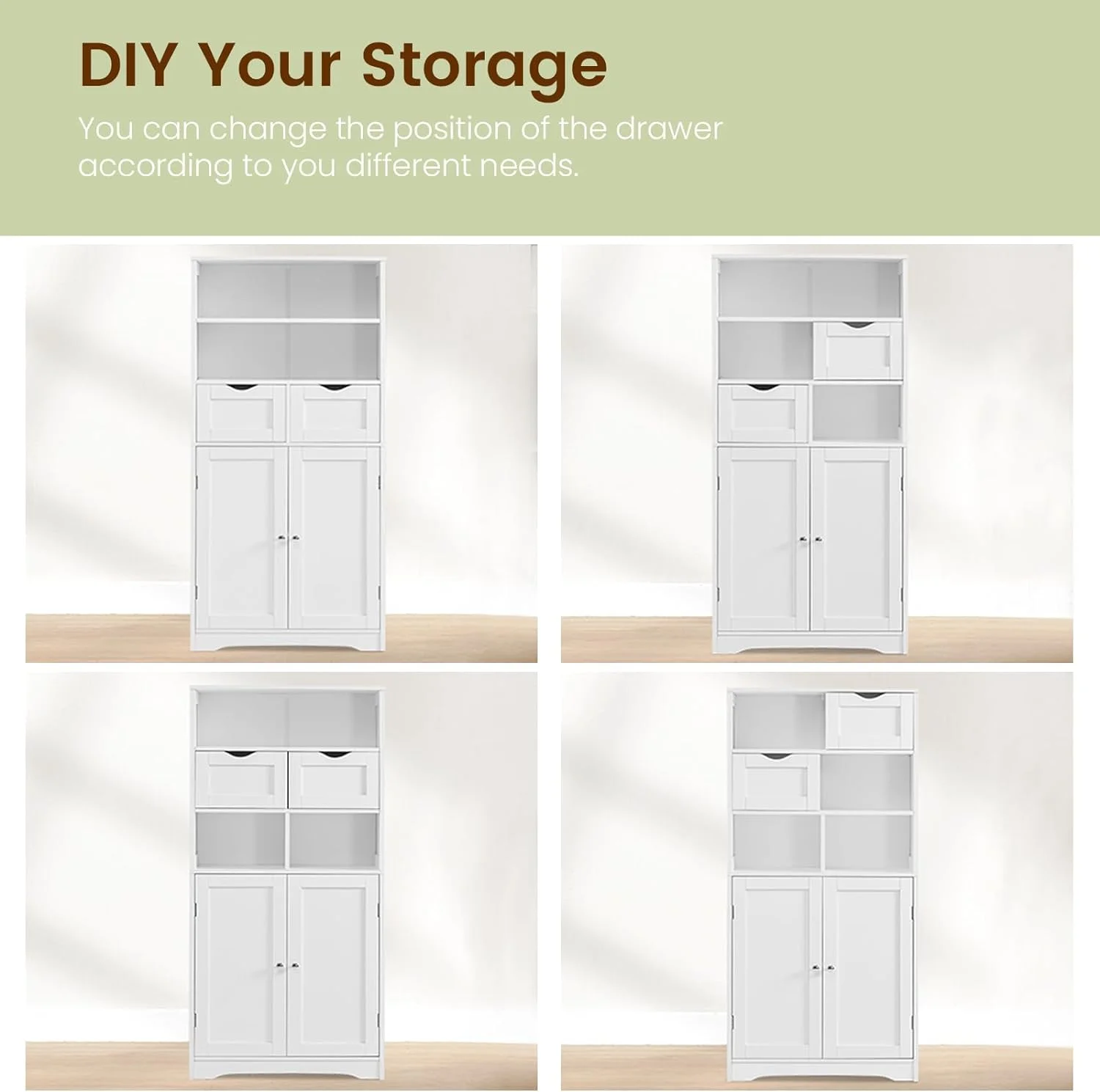 YINCHEN Tall Bathroom Cabinet, Storage Cabinet with 2 Drawers & Adjustable Shelves, Bathroom Floor Cabinet for Living Room, Bedroom, Entryway, White