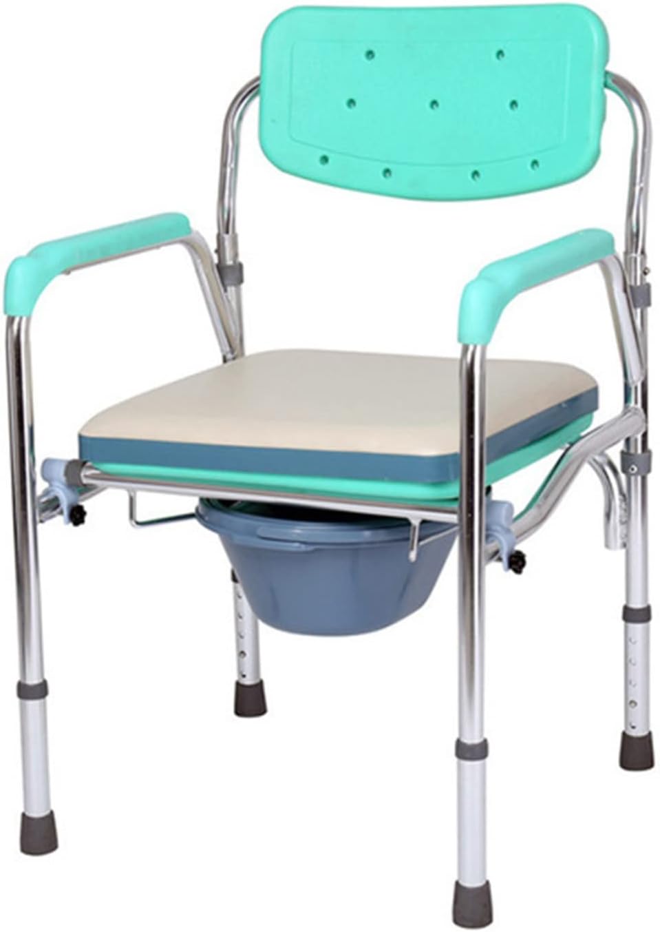 KOHARA Folding Commode Bedside Chair, Adjustable Height and Width Shower Chair with Arms and Back Toilet Chair with Padded Seat Mobile Toilet for Adults Elderly Handicap Green (Green)