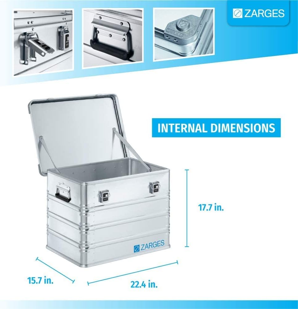 Zarges?K470 Aluminum Hard Protective Carrying Case, Portable Stackable Storage, Customizable Safe Lock Box, Dust and Water Resistant (44.1 x 28.3 x 18.9 Inches)