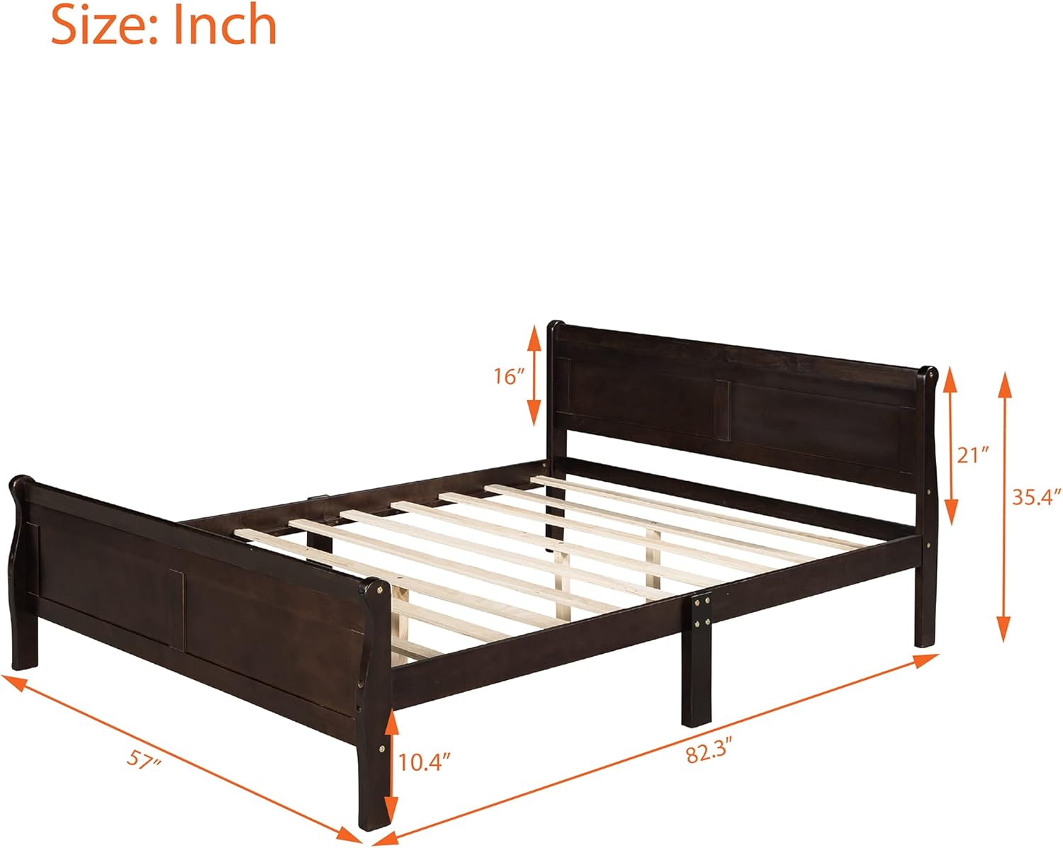Full Size Wood Platform Bed with Headboard and Wooden Slat Support 82.3X 57x 35.4 inch(LxWxH)