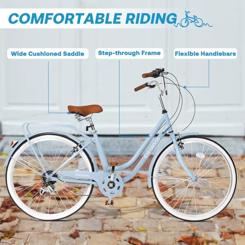 26 Inch Womens Bike, Beach Cruiser Bike for Women, Hybrid Cruiser Bike with 7 Speed, Adjustable Seat, Lightweight Women Beach Cruiser Bike with Anti-Skid Tires, Multi Colors