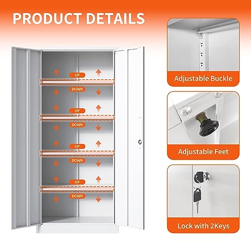 Metal Storage Cabinet with Wheels, Lockable Garage Cabinet with Doors and Shelves, Rolling Tool Storage, Assembly Required, Black