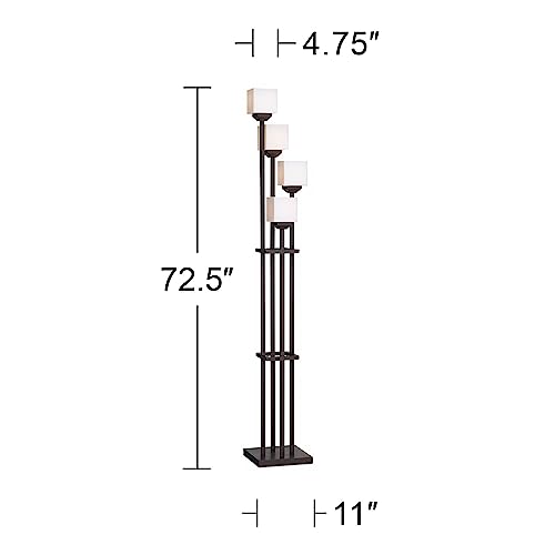 Franklin Iron Works Light Tree Rustic Farmhouse Torchiere Floor Lamp Standing 72 1/2" Tall Bronze Iron 4-Light Square-Sided White Glass Shades Living Room Reading Bedroom Office House Home Decor