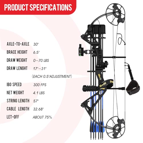 Sanlida 2024 New Dragon X7 Ready to Hunt Compound Bow Package for Adults, Archery Compound Bow and Arrow Set, 0-70 Lbs Draw Weight, No Bow Press Needed, Limited Life-time Warranty
