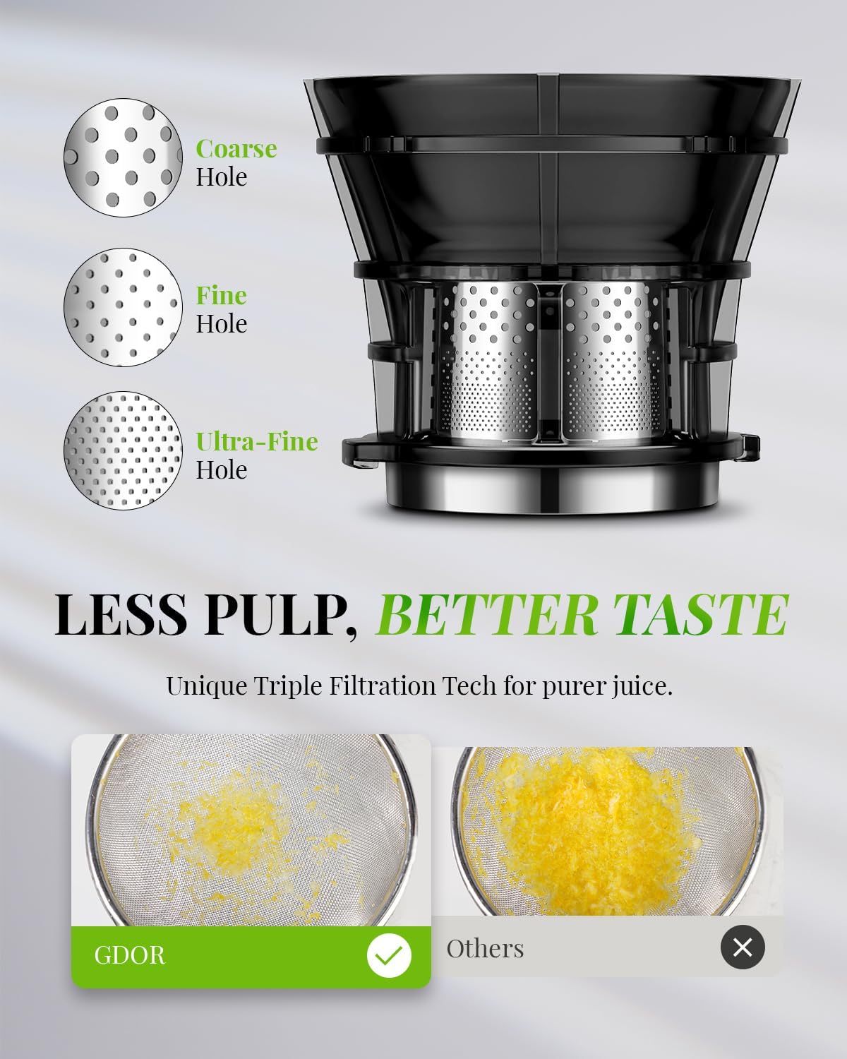 GDOR Self Feeding Cold Press Juicer, Slow Juicer Machines with Large Feed Chute 5.3", Juice Extractor for Whole Fruits & Vegetables, Easy to clean,250W, Gun Grey