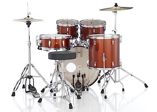 Pearl Roadshow Drum Set 4-Piece Complete Kit with Cymbals and Stands, Charcoal Metallic (RS584C/C706)