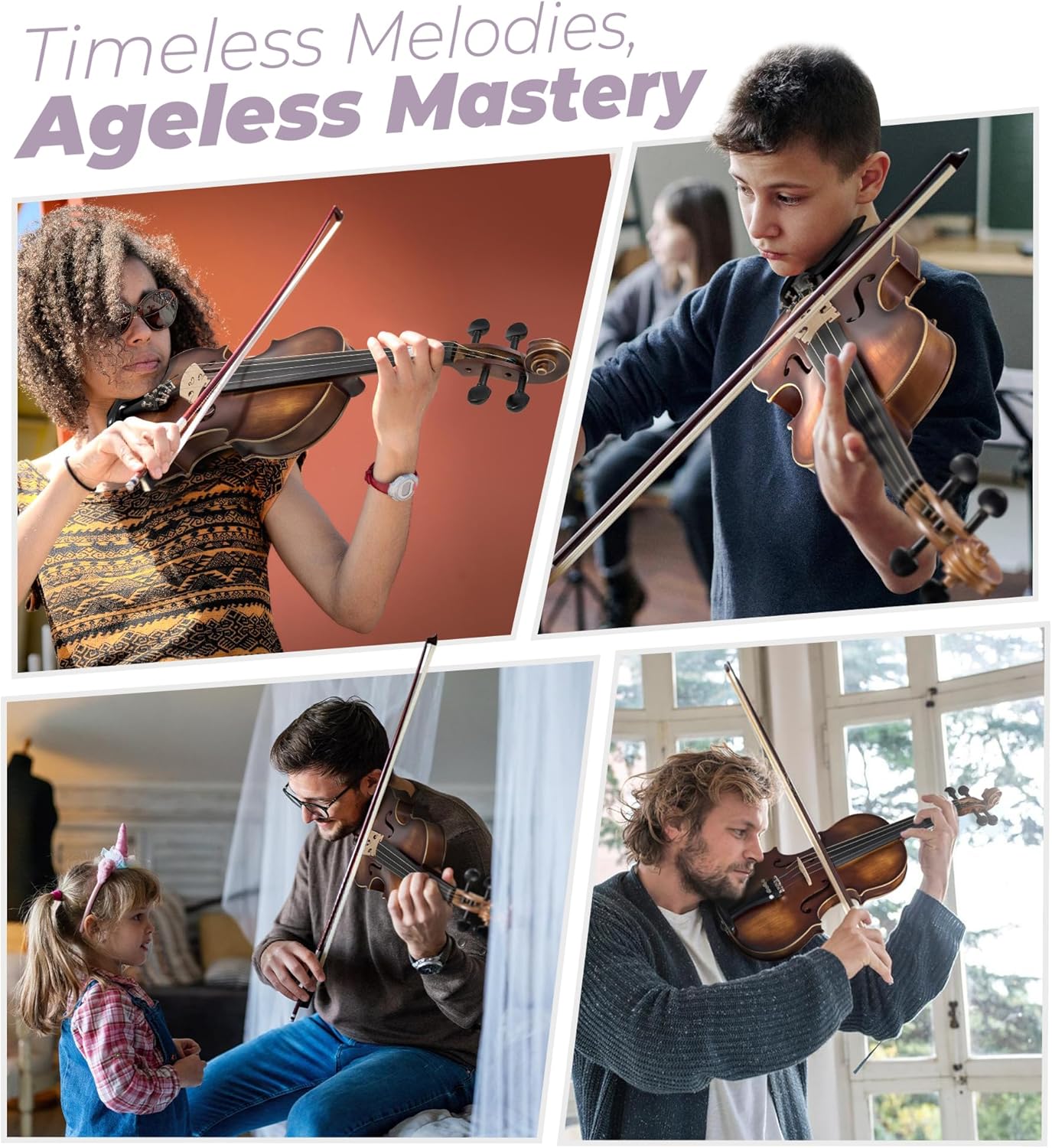 Vangoa Solid Wood Violin 4/4 Full Size Set Fiddle Handmade Varnish, Handcrafted Hardwood Starter Acoustic Violins Kit with Lightweight Hard Case for Beginners, Students, Teens, Adults, Right Handed