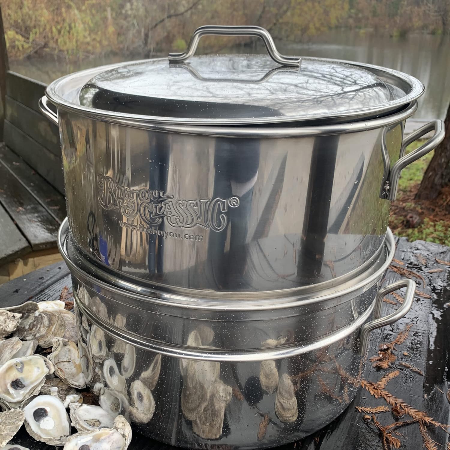 Bayou Classic 300-505 Stainless Oyster Steamer Features Heavy Welded Loop Handles Domed Vented Lid Perfect For Steaming Up To A Half Bushel of Seafood and Vegetables
