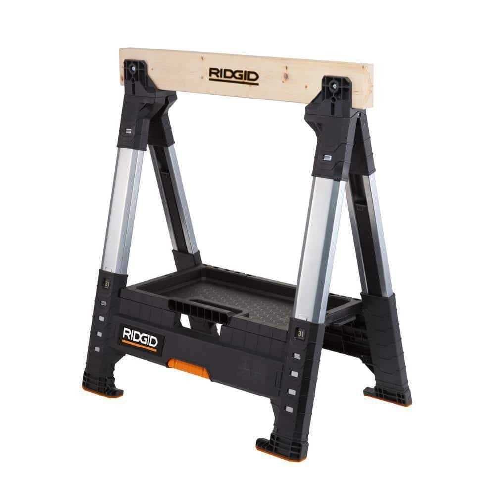 RIDGID 230710 32 in. Polypropylene Folding Sawhorse with Adjustable Metal Legs