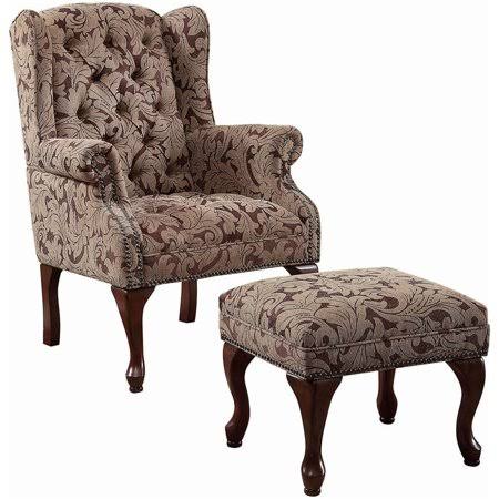 Kingfisher Lane Wing Back Accent Chair and Ottoman in Brown, Beige