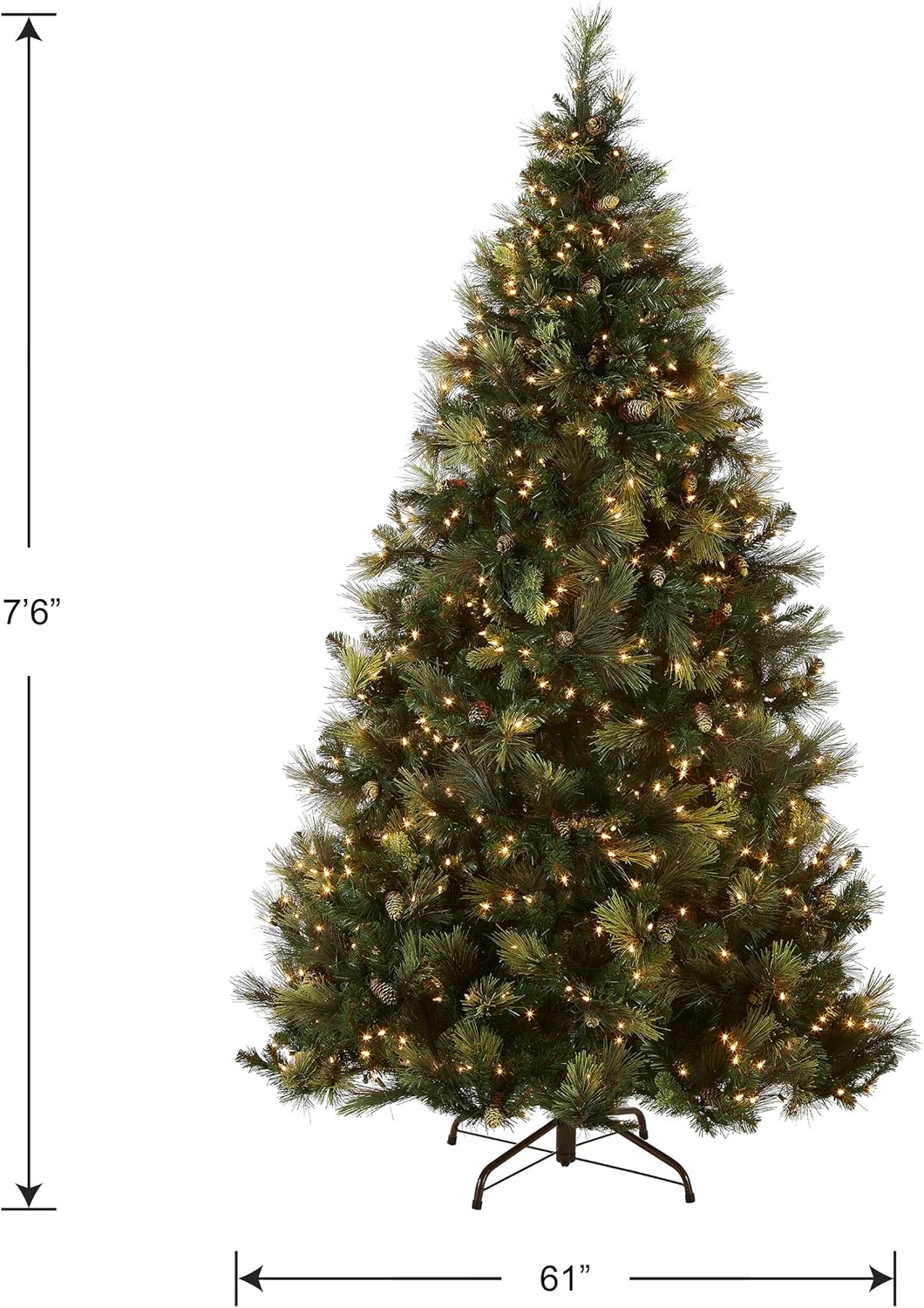 National Tree Company Carolina Pine 7.5 Foot Artificial Holiday Prelit Christmas Tree w/750 Clear Lights, Pinecones, 1399 Branch Tips and Metal Stand